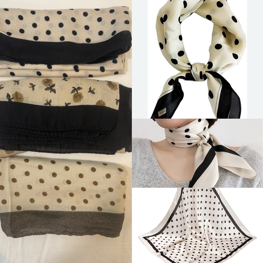 Lightweight Multipurpose Hair Cover Self Tie Wide Polka Dot Scarf 60X60 CM